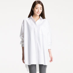 WOMEN Extra Fine Cotton Oversized Long Sleeve Long Shirt + Short Sleeve T-Shirt Color